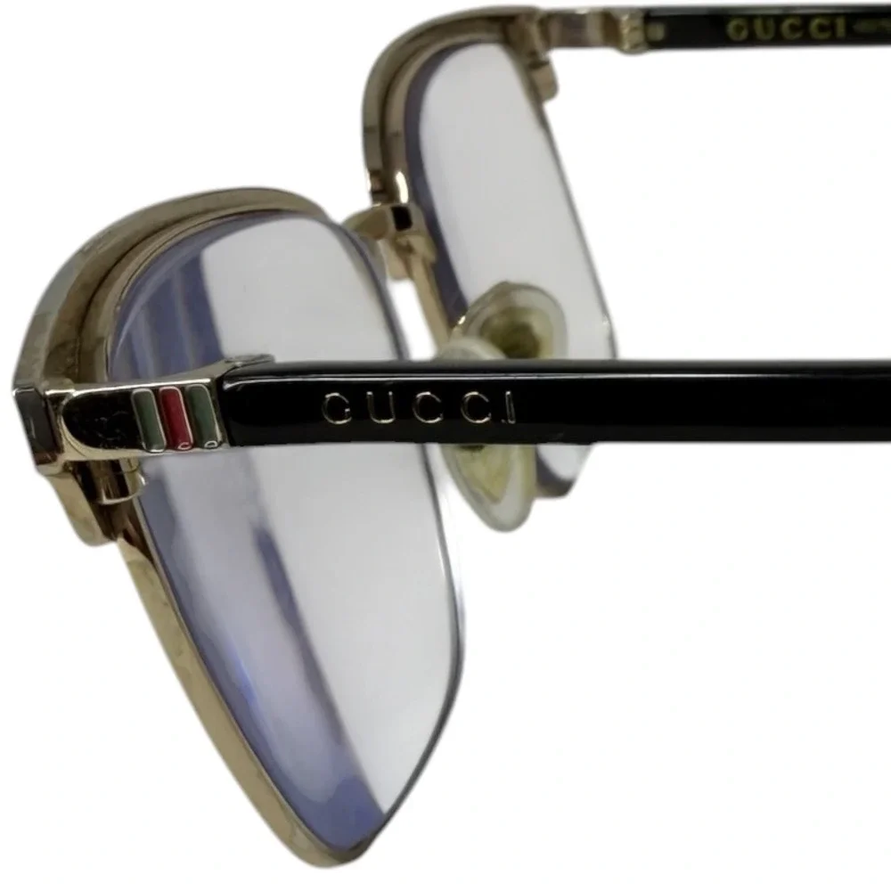 Gucci GG0131O 001 Eyeglass Frames Black Gold Rectangle Italy 53-18-145